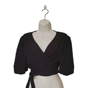 BCBGeneration Womens Top Black L Wrap-Around Tie Belt V-Neck New